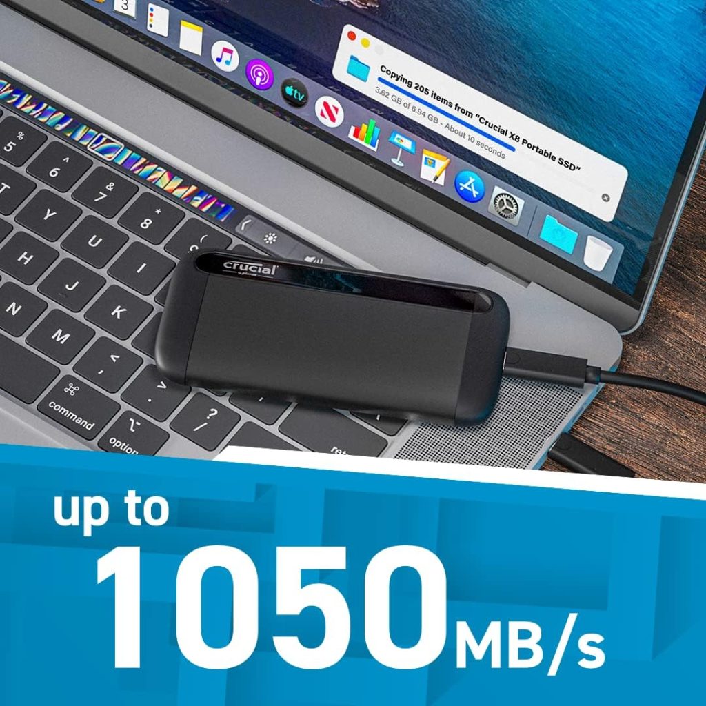 Crucial X8 2TB Portable SSD - Up to 1050MB/s - PC and Mac - USB 3.2 External Solid State Drive - CT2000X8SSD9