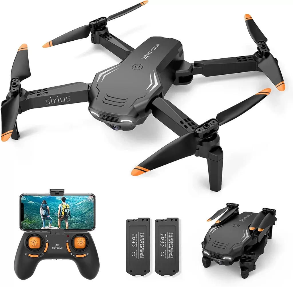 Heygelo S90 Drone with Camera for Adults, 1080P HD Mini FPV Drones for Kids Beginners, Foldable RC Quadcopter Toys Gifts for Boys Girls with Altitude Hold, Voice/Gesture Control, 3 Speeds, 2 Batteries