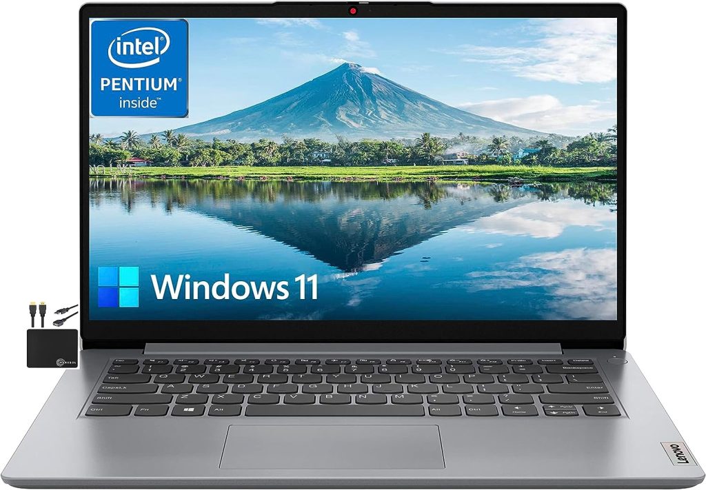 Lenovo IdeaPad 2023 Newest 14 HD Laptop Computer Business,Quad Core Intel Pentium N5030 (Upto 3.1GHz),4GB RAM,128GB eMMC,WiFi,Webcam,10+ Hours Battery,Microsoft 365,Win 11S+MarxsolCables Cloud Grey