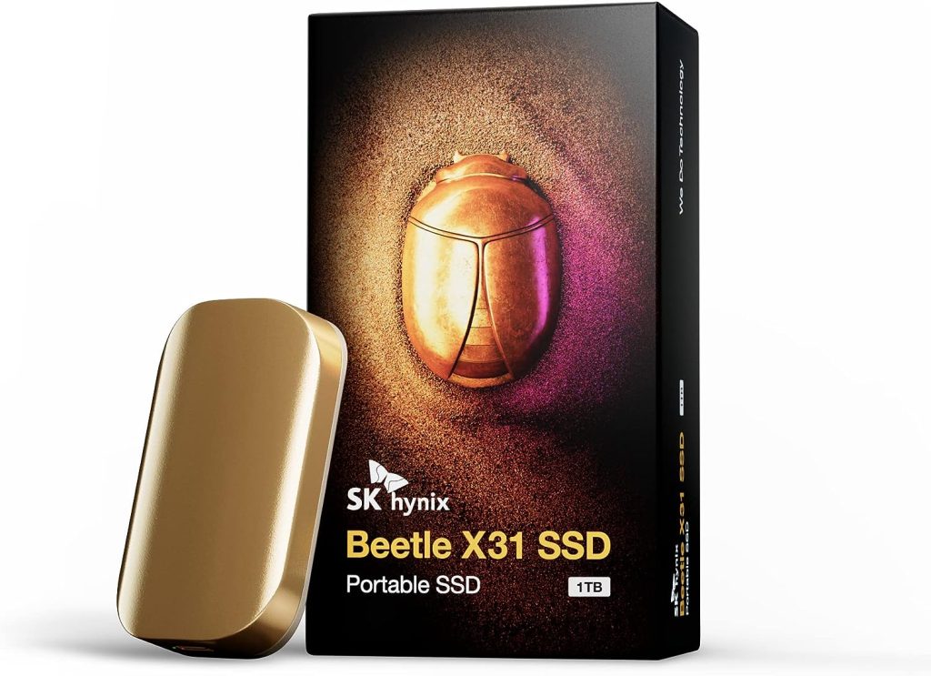 SK hynix Beetle X31 1TB Portable SSD with DRAM, up to 1050MB/s, USB 3.2 Gen2, External Solid State Drive Compatible with Windows-Based PCs/Macs/Tablets/Android-Based Smartphones/Game Consoles