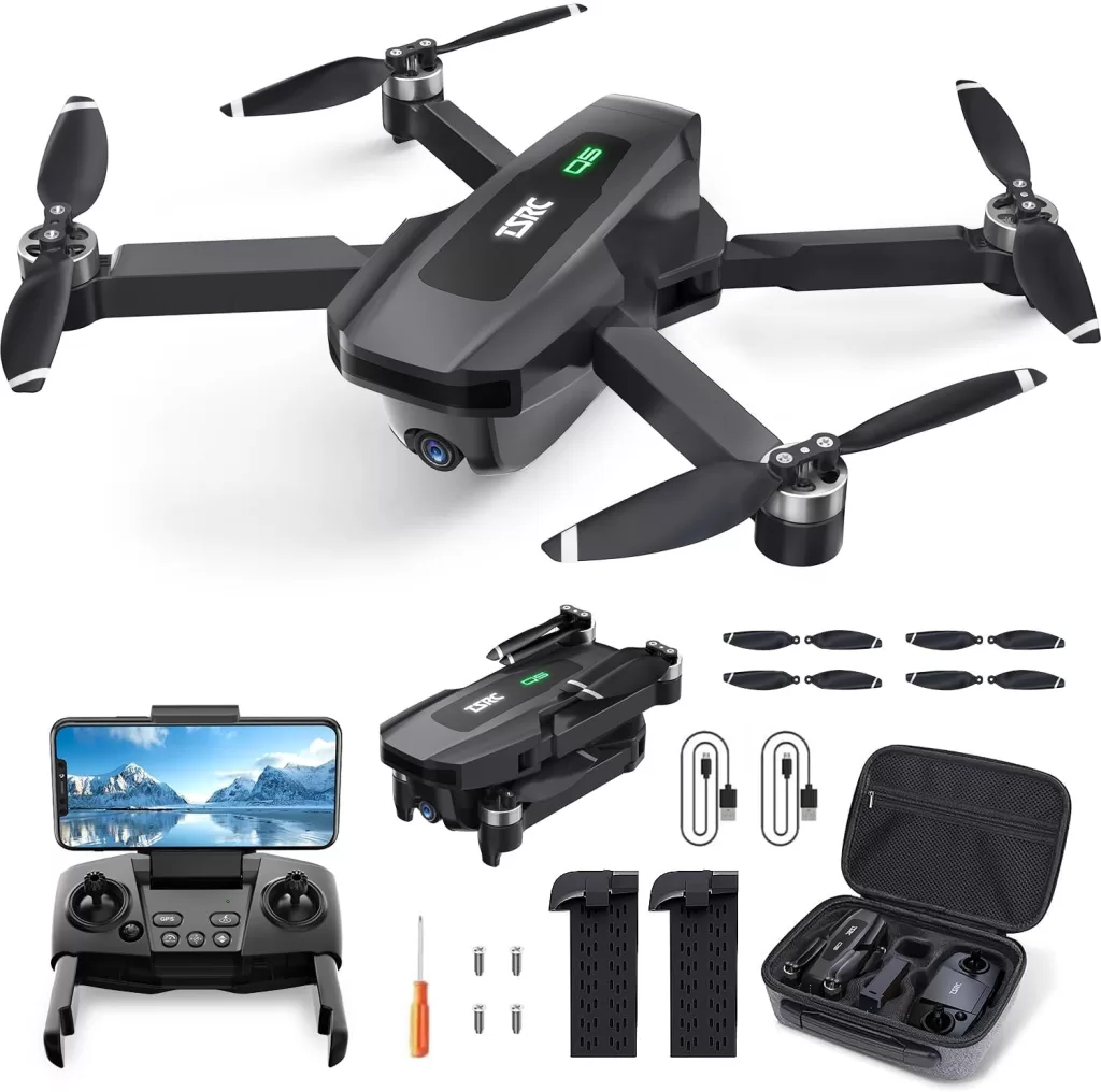 TENSSENX Foldable GPS Drone with 4K UHD Camera for Adults, TSRC Q5 Quadcopter with Brushless Motor, Auto Return, Follow Me, Circle Fly, Waypoint Fly, Beginner Mode, Headless Mode, 52 Mins Long Flight