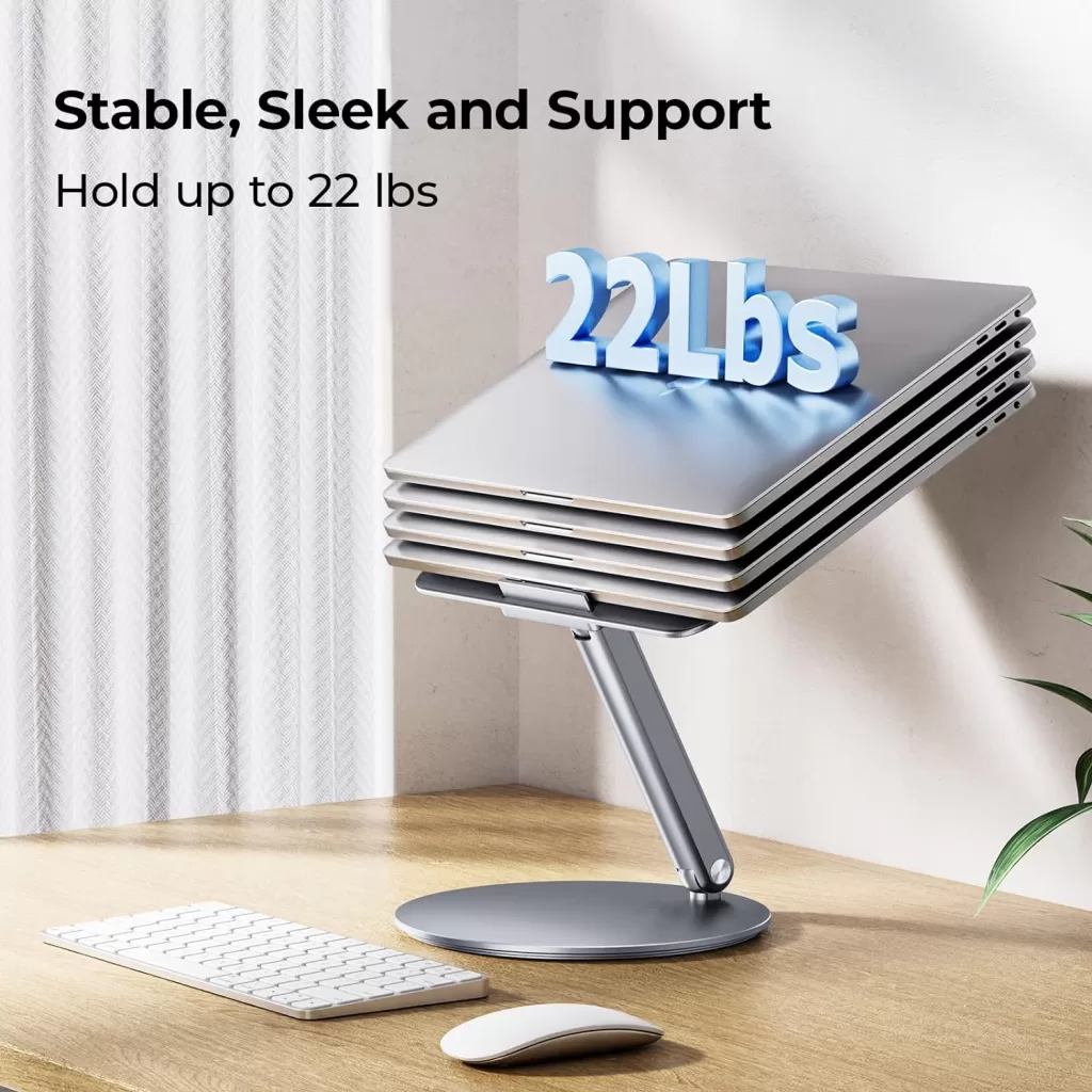 BENKS Laptop Stand, with 360° Rotating Base, Foldable Computer Stand with Ergonomic Design, Angle Adjustable Aluminum Laptop Riser Compatible with MacBook Pro/Air, Dell, Laptops (10-16inch)