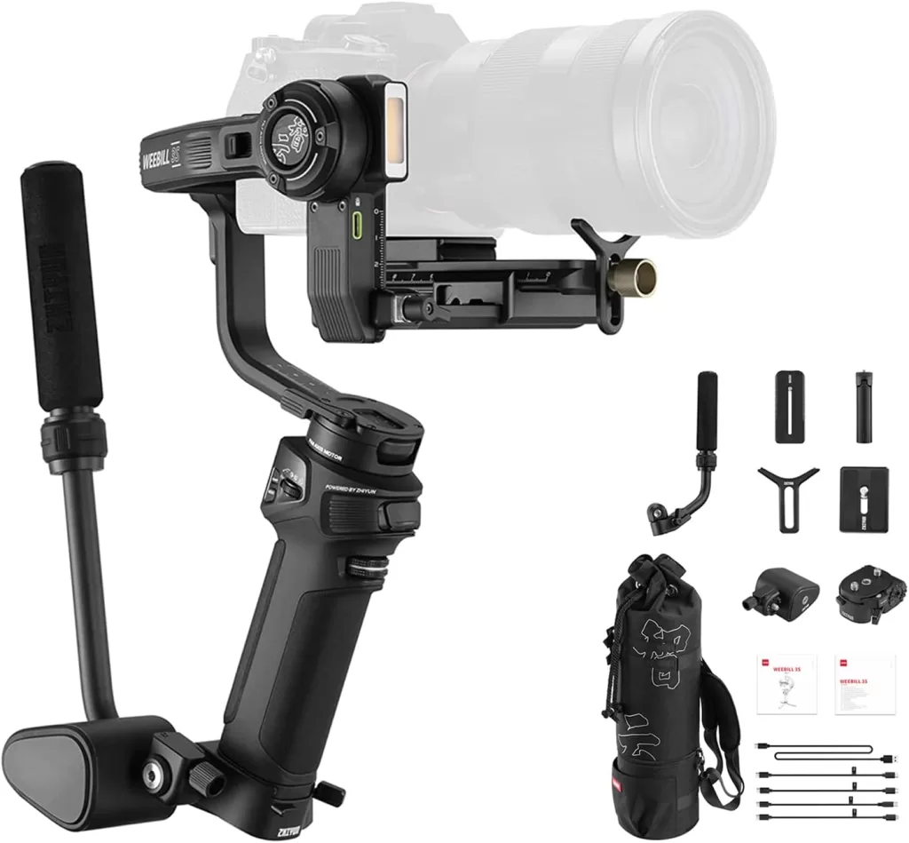 Zhiyun Weebill 3S Combo 3-Axis Gimbal Stabilizer for DSLR and Mirrorless Camera Compatible with Sony Nikon Canon Panasonic LUMIX Extendable Sling Grip Integrated Fill Light PD Fast Charge