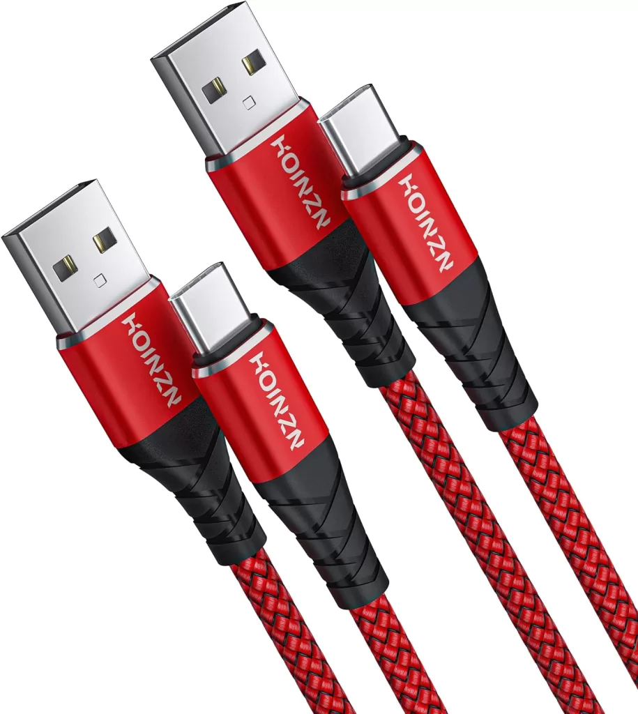 HOINZN USB C Cable[2-Pack,6FT], 3A Type C Fast Charging Cord Durable Braided Compatible with Samsung Galaxy A20 A50 A51 A71, S20 S10 S9 S8 Plus Android Cell Phone Charger Cable Red